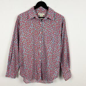 Vintage Eddie Bauer Blue and Red Poppy Floral Button Down Blouse Size Medium